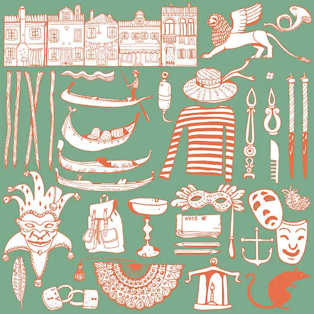 Vector illustration of Italy object Collection. Island Burano. Venice. Theme of summer recreation.