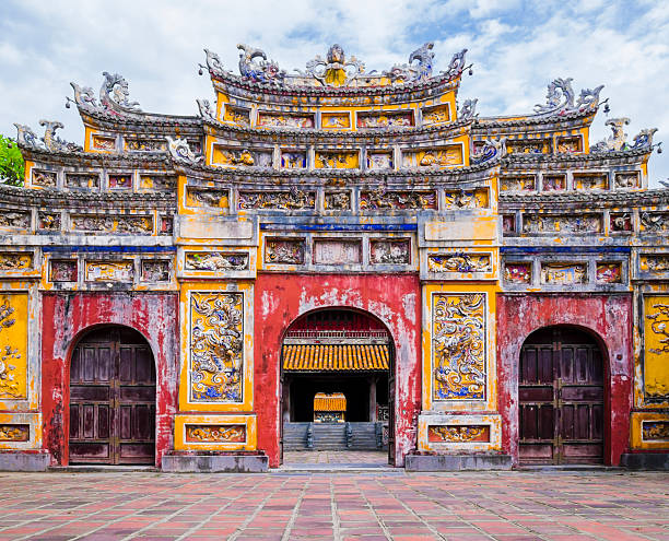 Colorful imperial city gate, Hue, Vietnam stock photo