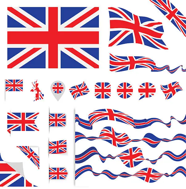 Vector illustration of United Kingdom Flag Set