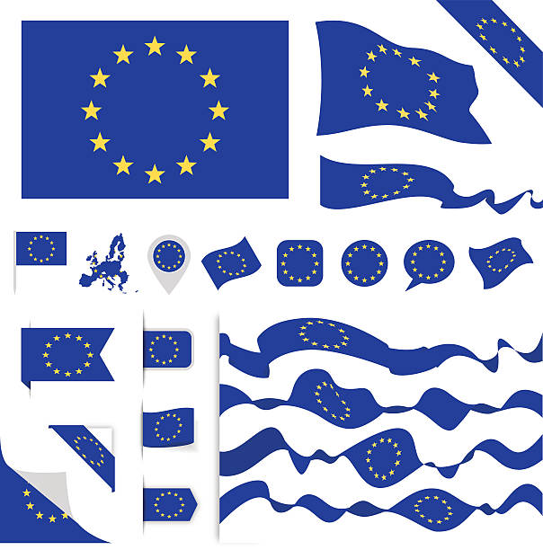 флаг европейского союза установить - european union flag stock illustrations