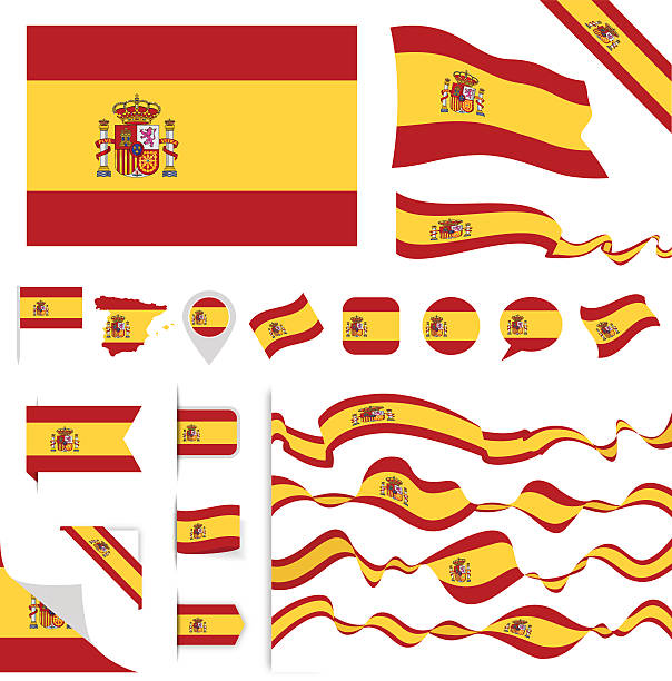 ilustraciones, imágenes clip art, dibujos animados e iconos de stock de conjunto de banderas de españa - spain flag spanish flag national flag