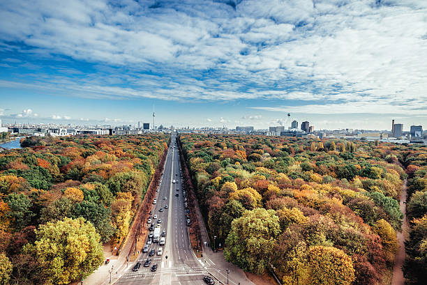 wide colorful autumn Berlin cityscape seen from victory column