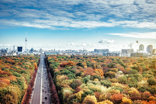colorful Berlin skyline with tv-tower, tiergarten and Potsdamer Platz
