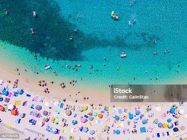 People Bathing In The Sun At The Beach Aerial View Stock Photo - Download Image Now