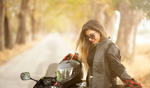 Beautiful woman on racing motor