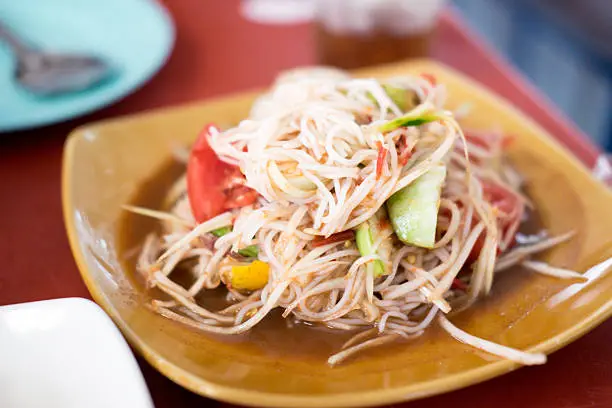 Photo of Tum Sua, Papaya Salad with Vermicelli, selective focus