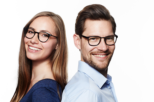 Beautiful couple in spectacles, portrait