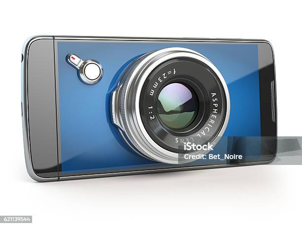 Smartphone Digital Camera Concept Mobile Phone With Camera Lens Stock Photo - Download Image Now