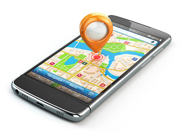 istock Mobile GPS navigation travel concept. Smartphonewith pin on city 621139674