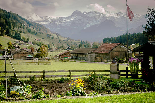 swiss alpine scene, obersimmental - wildstrubel imagens e fotografias de stock