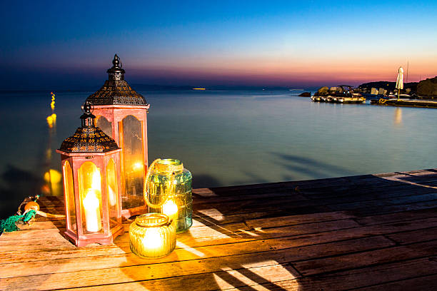 Greek Lantern Sunset stock photo