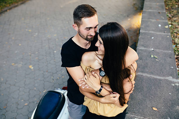 istock Beautiful young couple makes selfie 621144274