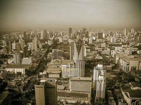 Bangkok, Thailand - June 30, 2008: The arial panorama of Bangkok city near Petchburi Road at Thailand