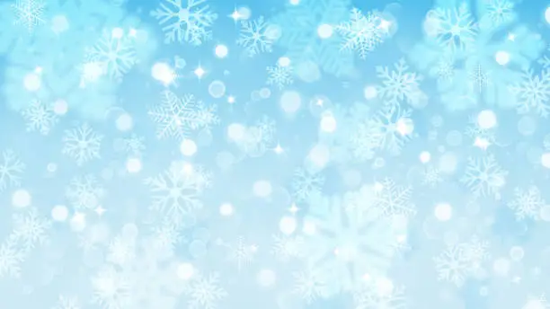 Vector illustration of Christmas background of fuzzy and focused snowflakes