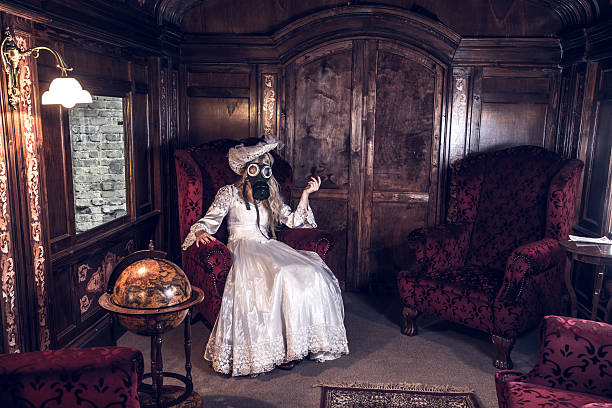 istock woman's wedding dress and gas mask 621232468