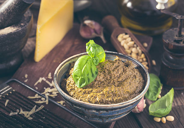 istock Bowl of basil pesto 621235778