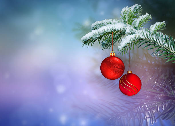 Holiday background with red christmas balls.