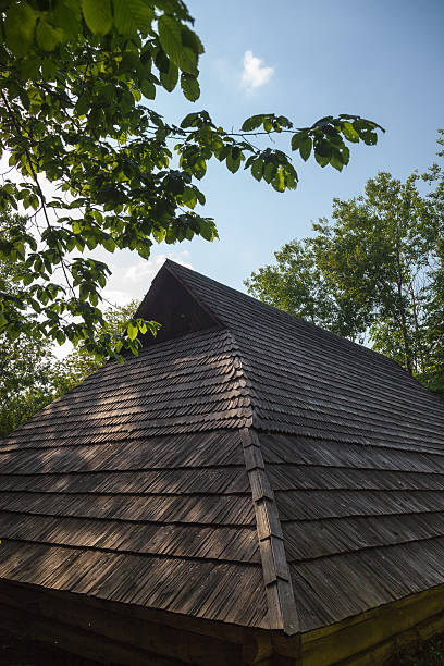 istock Old wooden shingle roof 621236678