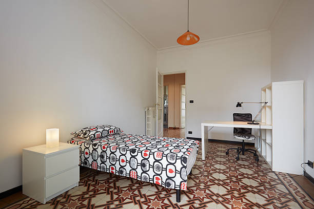 istock Bedroom interior with single bed in normal apartment 621236806