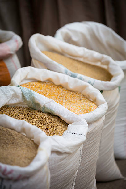 animal feed in a bags in a street market (souk), Morocco