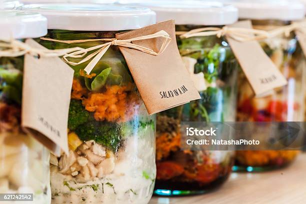 Salads In Jars Stock Photo - Download Image Now - Jar, Salad, Arugula