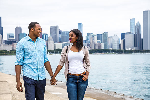 istock Lovely couple having great time together in Chicago 621246732