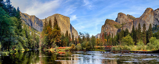 yosemite national park panorama - yosemite valley stock-fotos und bilder