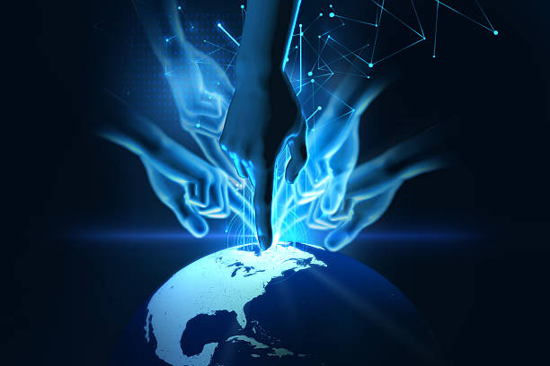 istock 3d illustration of hand touch gesture on futuristic technology e 621252246