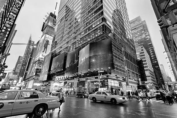 Night traffic nearby Times square, New York, Midtown, Manhattan stock photo
