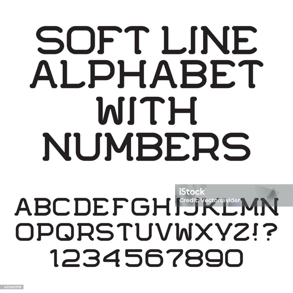 Black letters and numbers. Soft line font. Black letters and numbers. Soft line font. Isolated english alphabet with figures. Alphabet stock vector