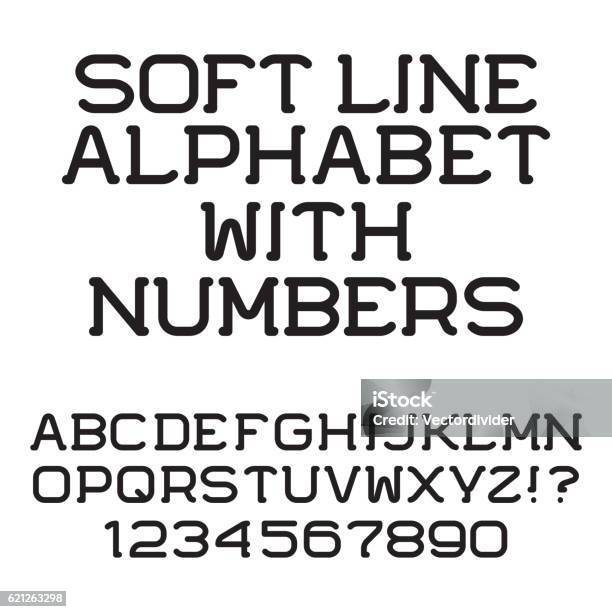 Black Letters And Numbers Soft Line Font Stock Illustration - Download Image Now - Alphabet, Arts Culture and Entertainment, Black Color