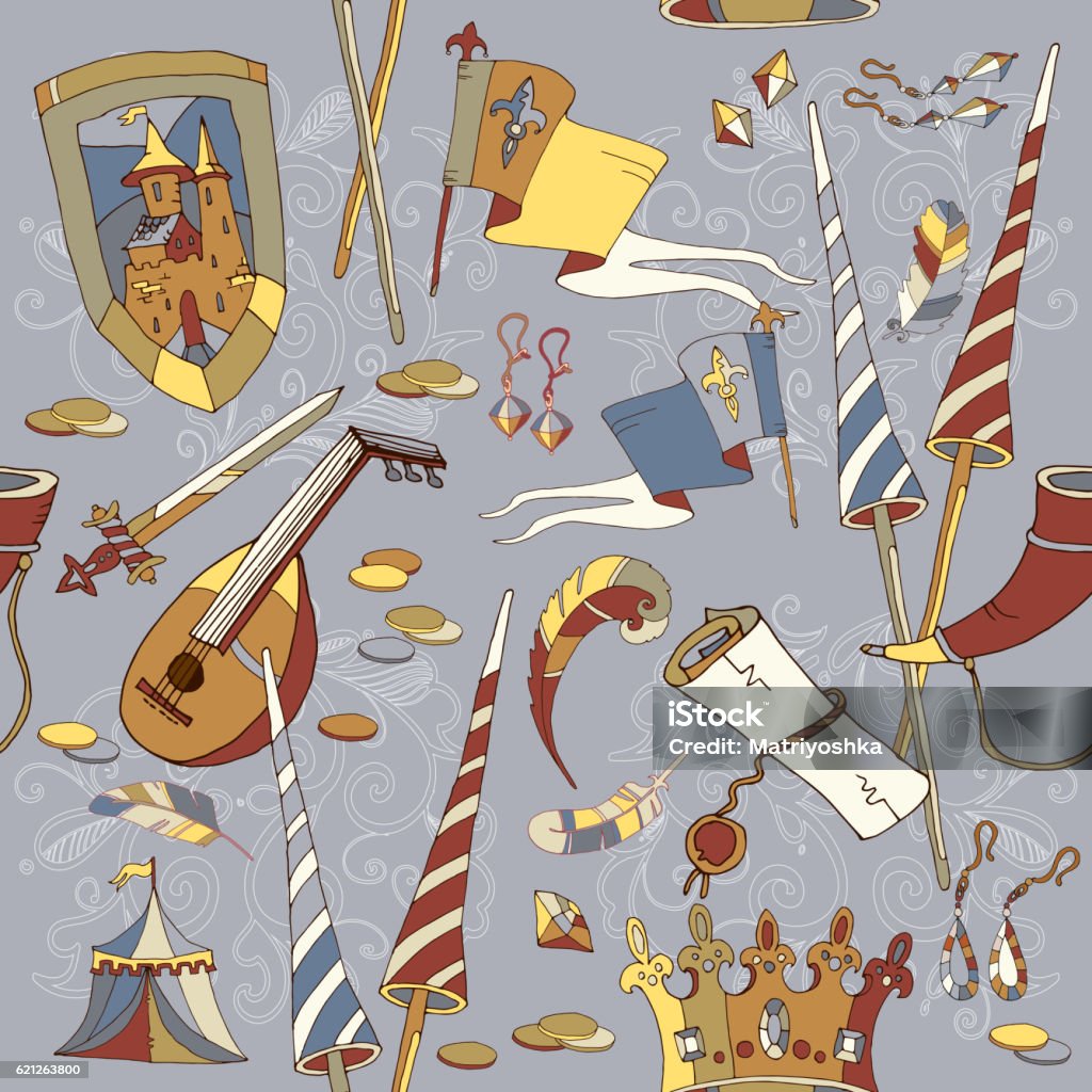 Medieval Patch Medieval Seamless Pattern Castle Medieval Sword Crown Stock ...