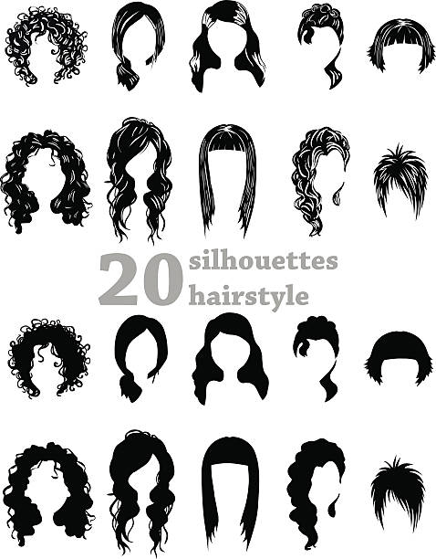 illustrations, cliparts, dessins animés et icônes de vingt silhouettes coiffures - bouclette de cheveux