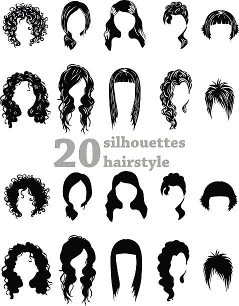 illustrazioni stock, clip art, cartoni animati e icone di tendenza di venti acconciature silhouette - capelli ricci