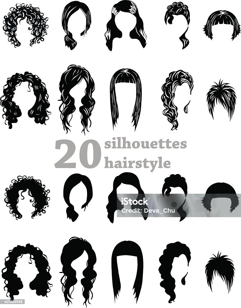 Twenty silhouettes hairstyles Women stock vector