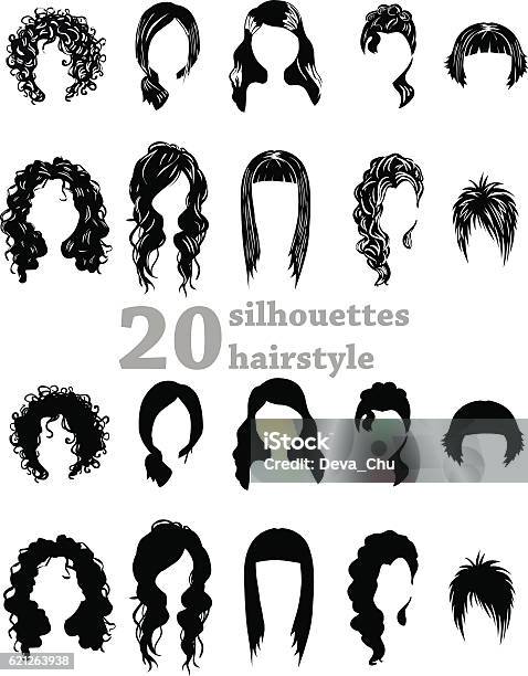 Twenty Silhouettes Hairstyles Stock Illustration - Download Image Now - Women, Vector, Hairstyle