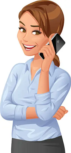 Vector illustration of Young Businesswoman Talking On Mobile Phone