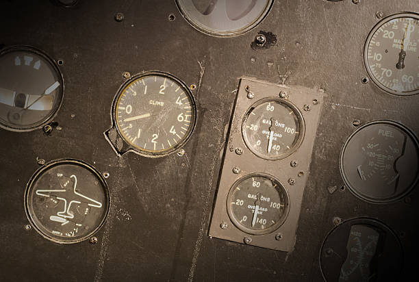 istock Different meters and displays in an old plane 621271444