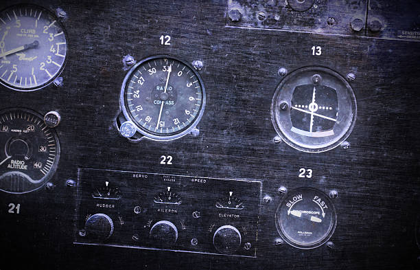 istock Different meters and displays in an old plane 621271490
