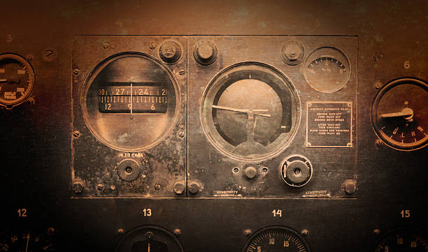 istock Different meters and displays in an old plane 621271526