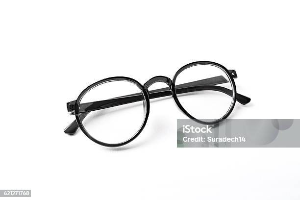 Black Vintage Glasses Isolated On A White Background Stock Photo - Download Image Now