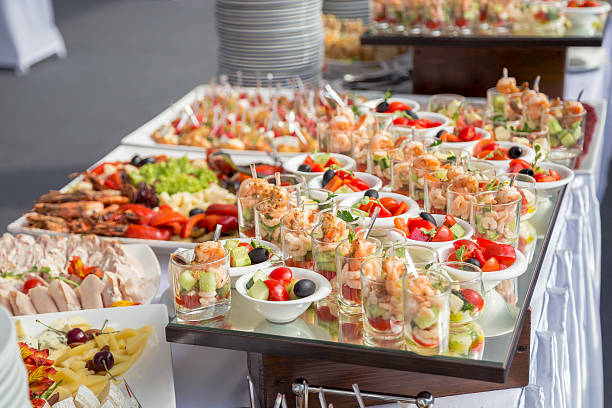 istock Banquet Table in restaurant served with different meals. 621272042