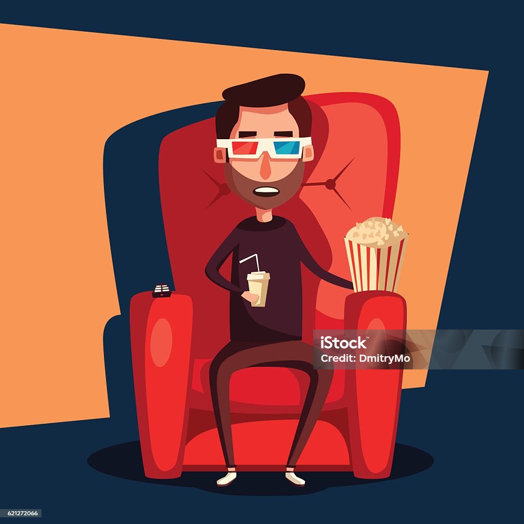 Cinema Time Home Movie Watching Cartoon Vector Illustration Stock  Illustration - Download Image Now - iStock