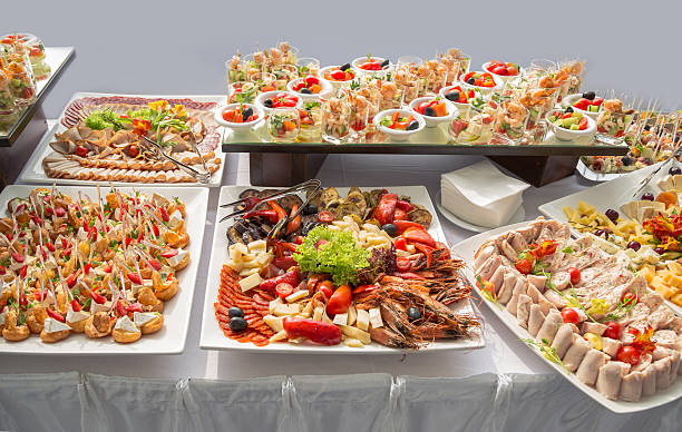 istock Banquet Table in restaurant served with different meals. 621272094