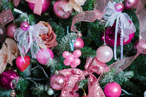istock christmas tree decorations in a pink colors 621274320