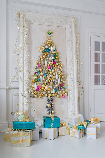 istock Beautiful interior living room decorated for Christmas. Big mirror frame 621274966
