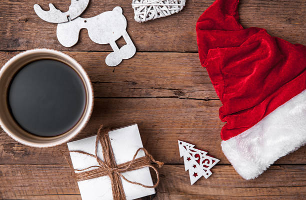 istock Cup of coffee and Santas hat, Christmas set 621275282