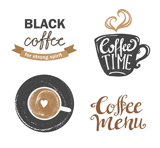 zestaw zabytkowych retro odznak kawowych i etykiet. - design element circle computer graphic coffee stock illustrations
