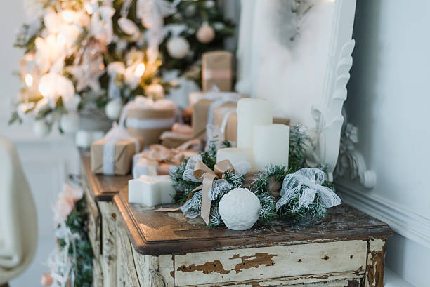istock Christmas decoration on ancient vintage old commode chest of drawers 621348856