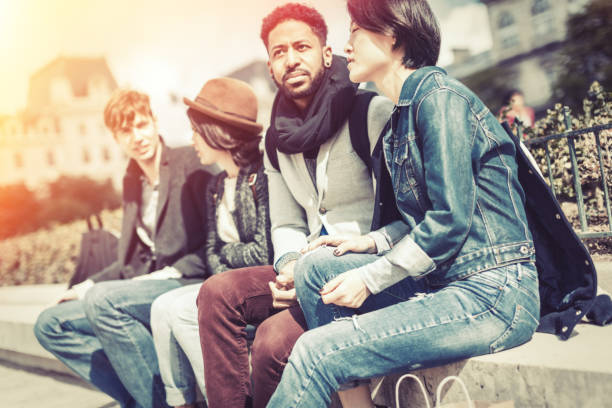 istock Multi-ethnic group of friends having fun in Paris, Notre Dame 621348982